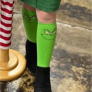 Girls Lime Green Grinch Tube Socks